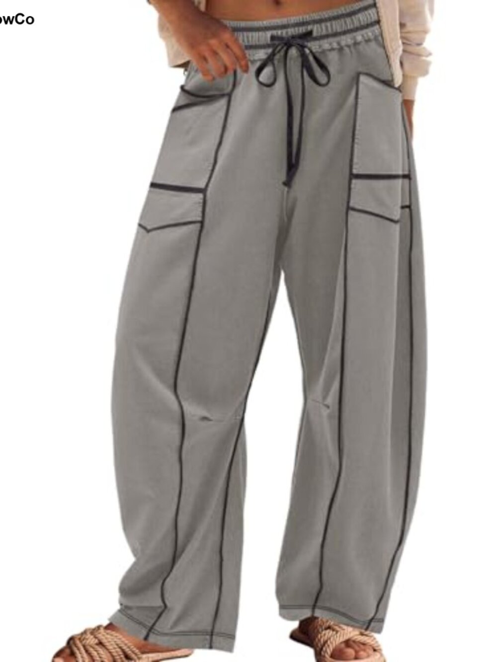 Womens Barrel Sweatpants Wide Leg Mid Rise Cropped Pull-On Trousers